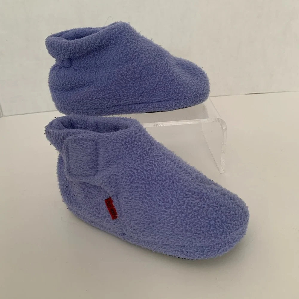 VTG Old Navy Slippers Booties Girls 2T Blue Rubber Soles Fleece Soft Cozy Warm